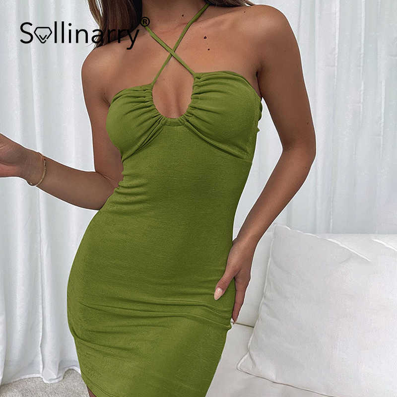 Sollinarry Club keyhole women's summer dress solid Sexy pleated wrap ladies mini dress High street drawstring slim vestidos 210709