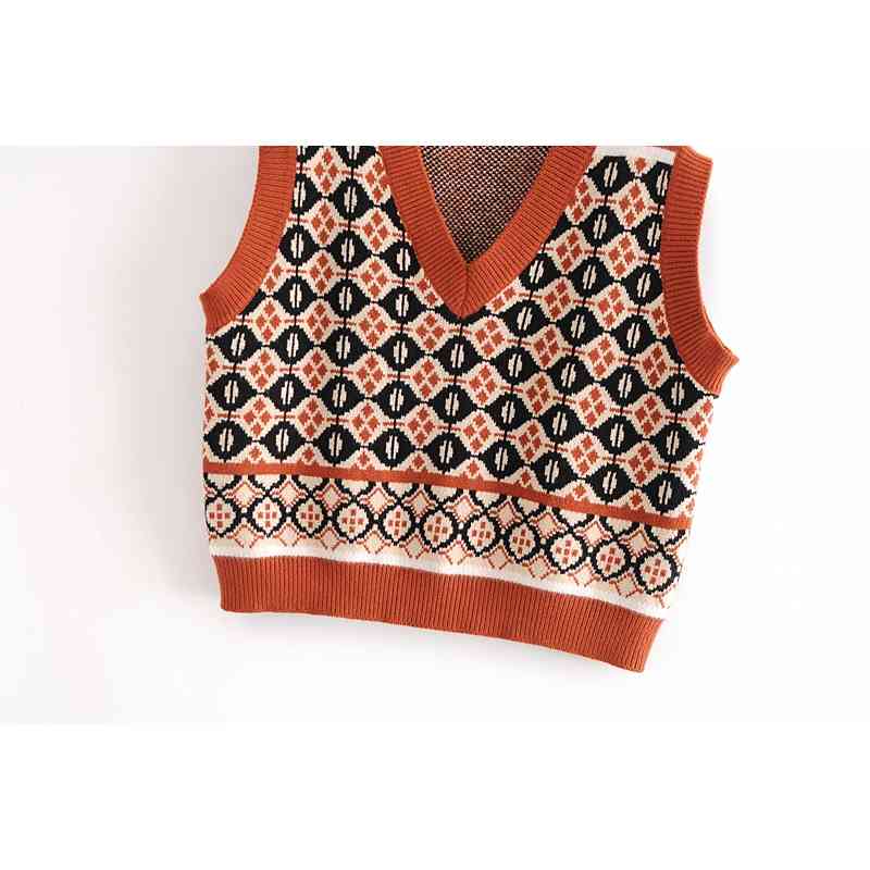 Fall Winter Vintage Korean College Style Argyle V-neck Loose Sleeveless Pullover Knit Sweaters Vest Jumper Top For Woman 210508