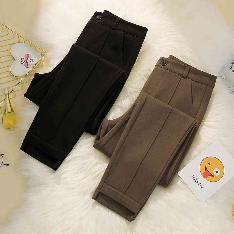Women Plus Size 4XL Harem Pants Fashion Winter Thick Woolen Pant Female Straight Long Trousers Solid Mujer Pantlatons 210514