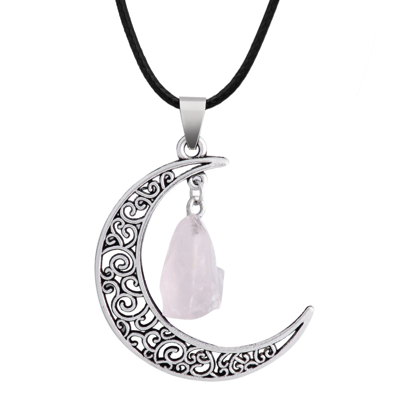 Natural Crystal Stone Necklaces Starry Sky Moon Gemstone Pendant Necklace Sweater Decoration Fashion Jewelry With Chain