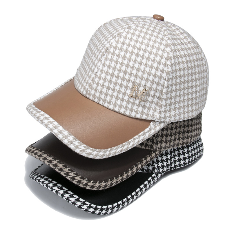 Hat Female Houndstooth Stitching PU Leather Brim Baseball Cap Autumn and Winter M Standard Thickened Warm Korean Internet-Famous Peaked Cap, Black
Hat Female Houndstooth Stitching PU Leather Brim Baseball Cap Autumn and Winter M Standard Thickened Warm Korean Internet-Famous Peaked Cap, Black