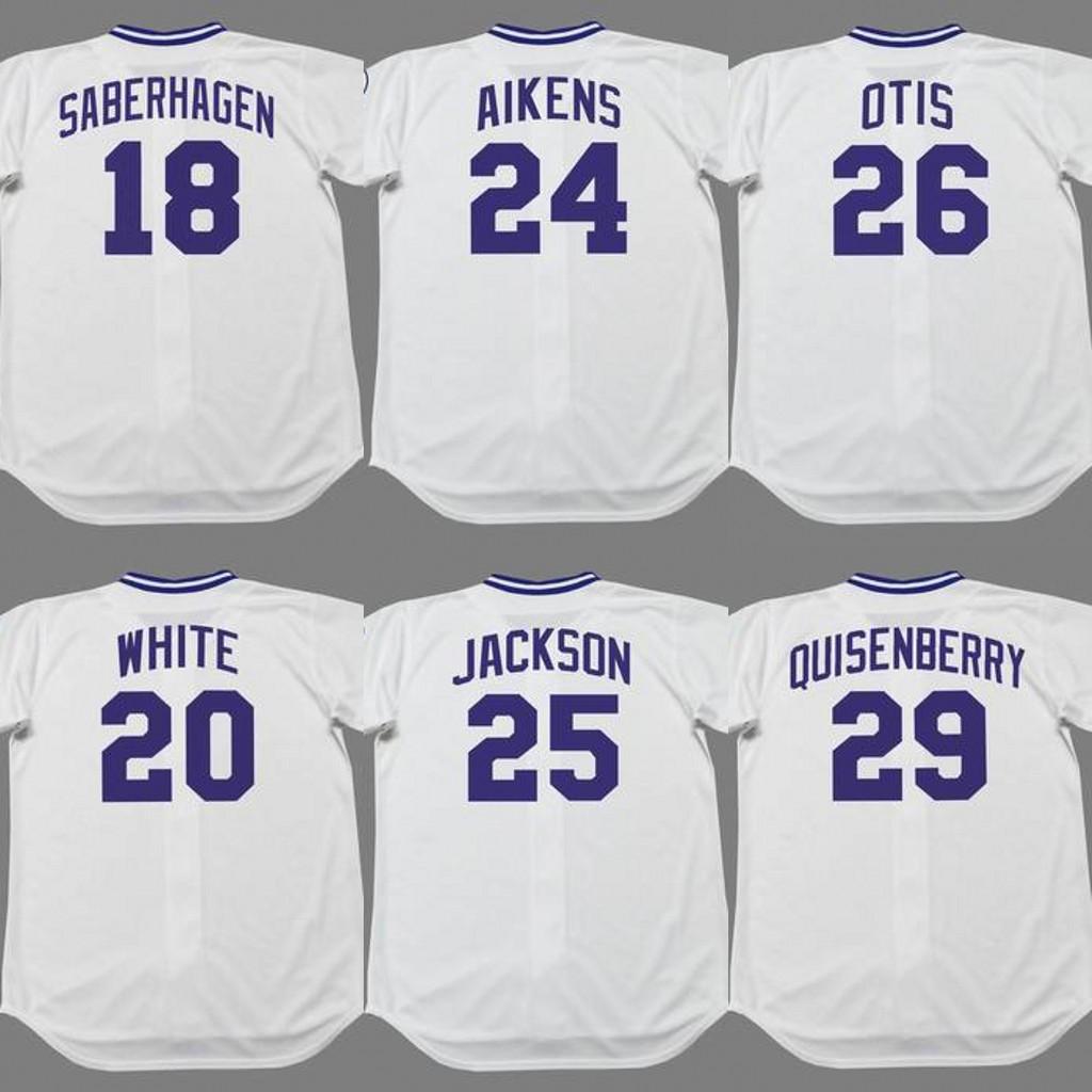 Kansas City 18 BRET SABERHAGEN 20 FRANK WHITE 24 WILLIE AIKENS 25 DANNY JACKSON 26 AMOS OTIS 29 DAN QUISENBERRY baseball Jersey 1985
Kansas City 18 BRET SABERHAGEN 20 FRANK WHITE 24 WILLIE AIKENS 25 DANNY JACKSON 26 AMOS OTIS 29 DAN QUISENBERRY baseball Jersey 1985