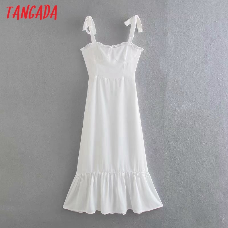 Summer Fashion Women Solid Chiffon Arrival Bow Strap Ladies Elegant Long Dress Vestidos 3D37 210416