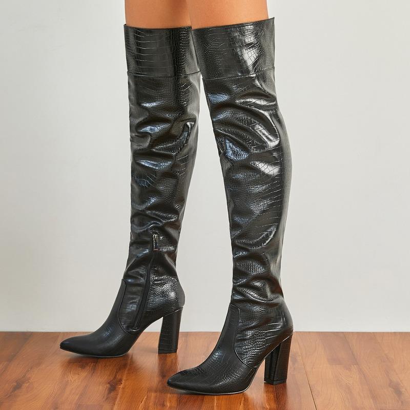 Boots Women Winter 2021 Fashion Black PU Pleated Pointed Toe Sewing Square Heel Shoes Over-The-Knee Booties Alligator Pattern
Boots Women Winter 2021 Fashion Black PU Pleated Pointed Toe Sewing Square Heel Shoes Over-The-Knee Booties Alligator Pattern