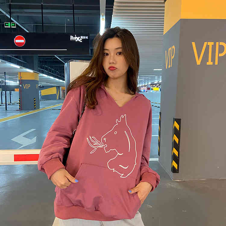 3 colors autumn preppy style cartoon print funny hoodies womens sweatshirts and pullovers (F4103) 210423