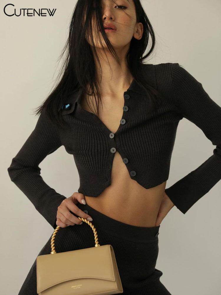 Work Dresses Cute Autumn Solid Rib Knit Two Piece Sets Women Slim Single-Breasted Crop Top+Mini Skirt Matching Officel Lady Casual Outfits, White;black
Work Dresses Cute Autumn Solid Rib Knit Two Piece Sets Women Slim Single-Breasted Crop Top+Mini Skirt Matching Officel Lady Casual Outfits, White;black