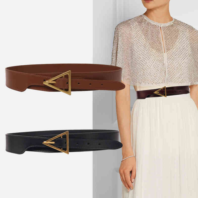 Triangular Buckle Waist Closure Women's Leather Decorative Suit Coat in Fashion with Skirt Summer Wide Belt