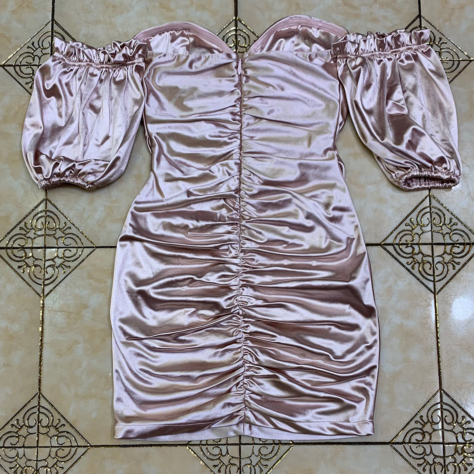 Free Women Mini Dress Sexy Strapless Lantern Sleeve Draped Bodycon Club Nightclub Party Vestidos 210524
