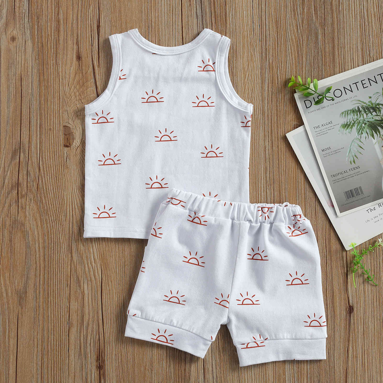 0-3Y Summer Infant Baby Kid Boy Girl Clothes Set Sun Print Sleeveless Vest Tops Shorts Outfits Casual Tracksuit 210515
