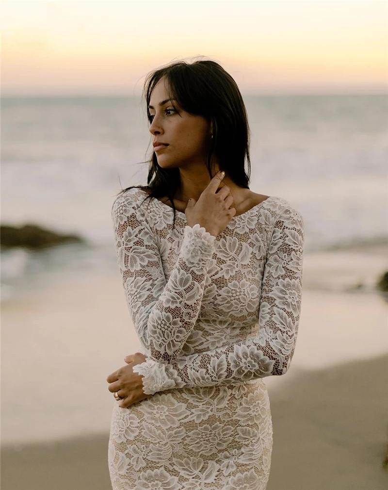 Wedding Vintage Bohemian Mermaid Dresses 2022 Sexy Full Lace Backless Long Sleeve Beach Boho Country Bridal Dress Vestidos De Novia