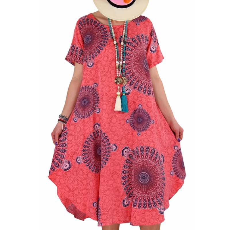 Summer Boho Big Dots Print Loose Midi Dress Women Casual Short Sleeve Ethnic Style Sundress Plus Size 5XL Beach Dresses Vestidos 210522