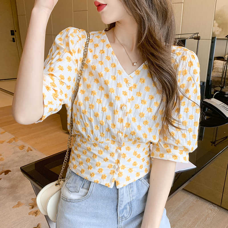 Summer Korean Fashion Womens Tops and Blouses Chiffon Women Short Sleeve Purple Shirts Ladies 210531