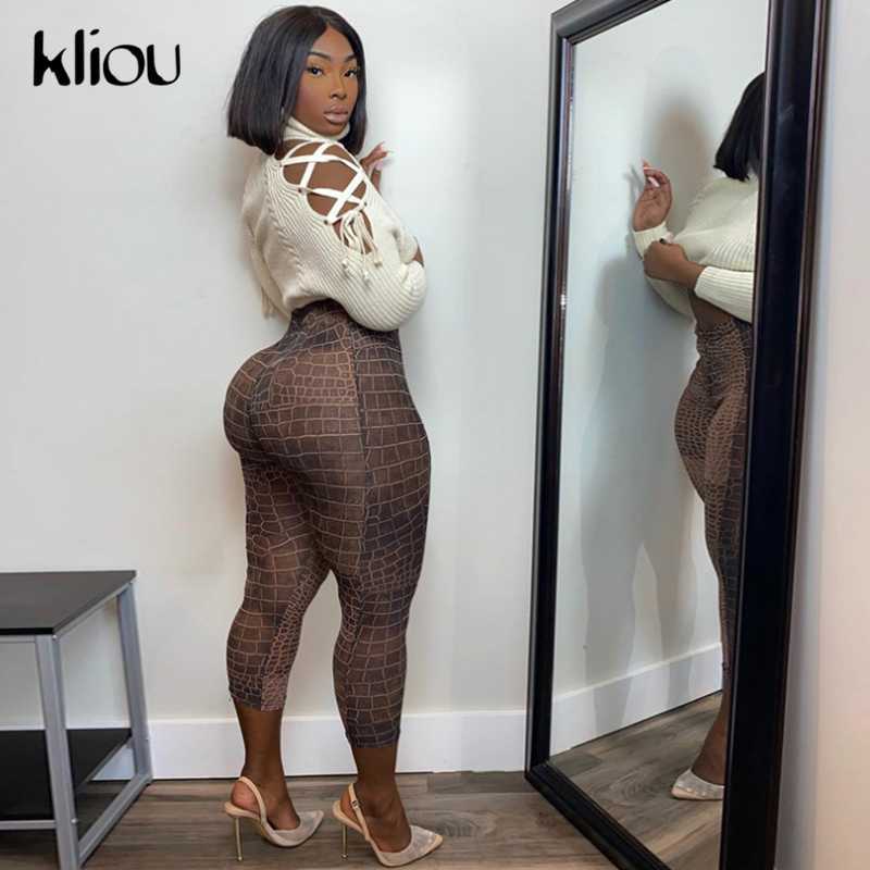Kliou Plaid Mesh See Through Skinny Two Piece Outfits Women Sexy Hot Long Sleeve Bodysuit And Pants Party Clubwear Matching Sets Y0625