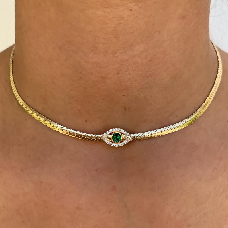 Classic Trendy Women Jewelry Gold Color 4MM Plain Herringbone Snake Chain Micro Pave CZ Green Evil Eye Charm Choker Necklace Chains, Silver
Classic Trendy Women Jewelry Gold Color 4MM Plain Herringbone Snake Chain Micro Pave CZ Green Evil Eye Charm Choker Necklace Chains, Silver