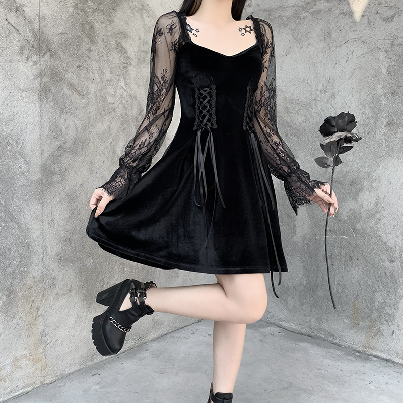 2021insgoth gothic lolita bandage black dress women vintage lace puff sleeve dress aesthetic elegant high waist party dresses, Black;gray
2021insgoth gothic lolita bandage black dress women vintage lace puff sleeve dress aesthetic elegant high waist party dresses, Black;gray