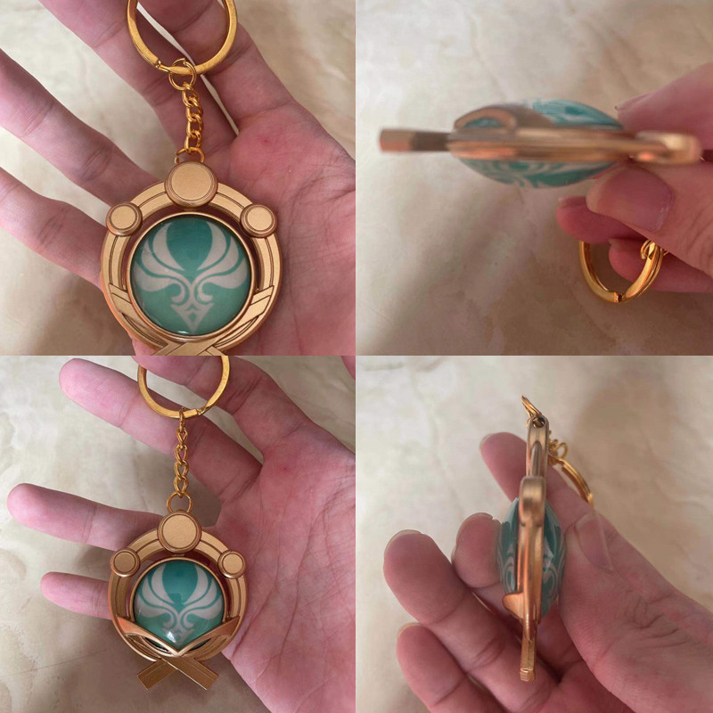 Game Genshin Impact Vision Lnazuma Ganyu Keqing Wendi Xiao Keychain Luminous 7 Element Weapons Eye Of Original God Toy KeyRing