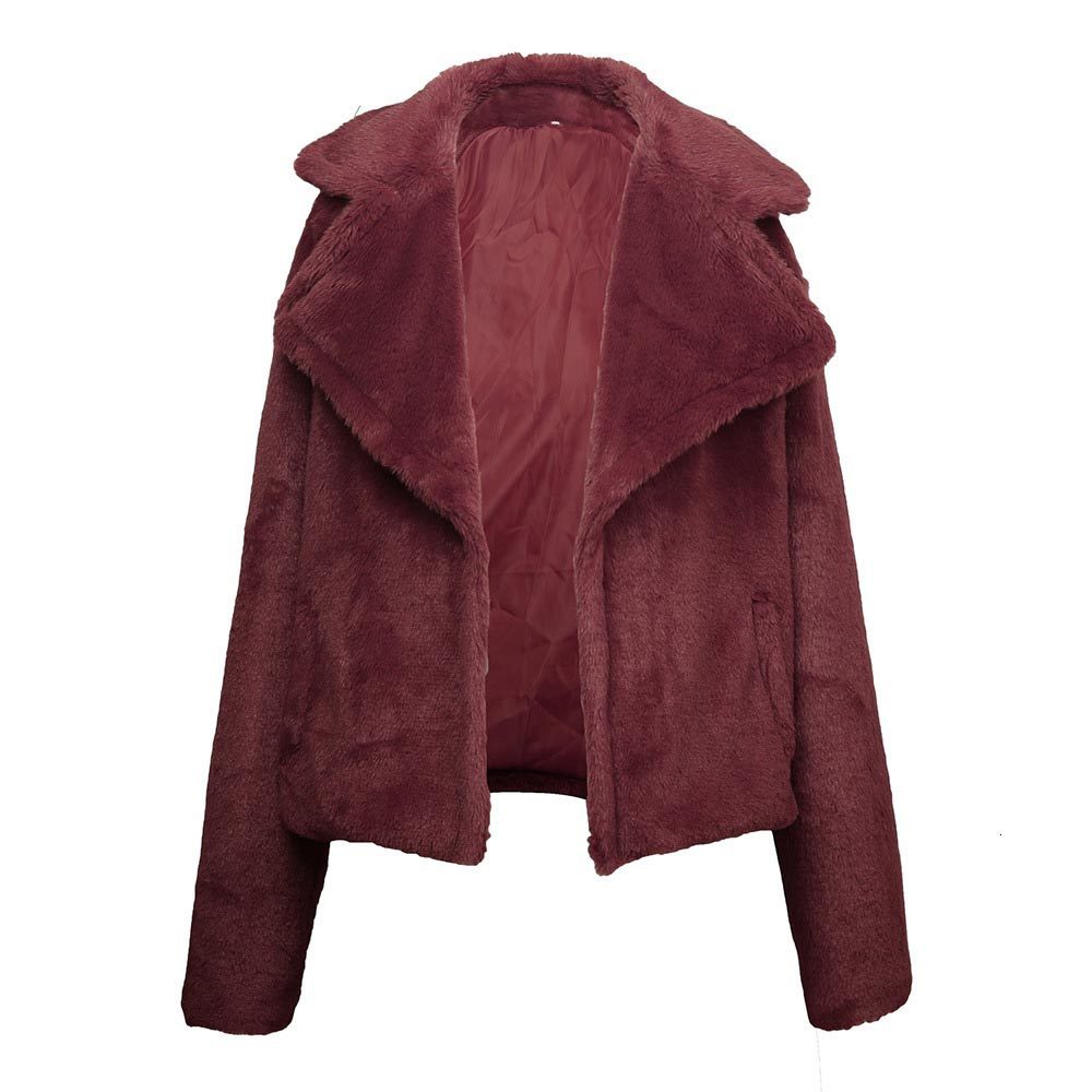 Women Elegant Faux Fur Coats Winter Warm Solid Color Fluffy Jacket Female Plush Cropped Casual Outerwear Overcoat 210428