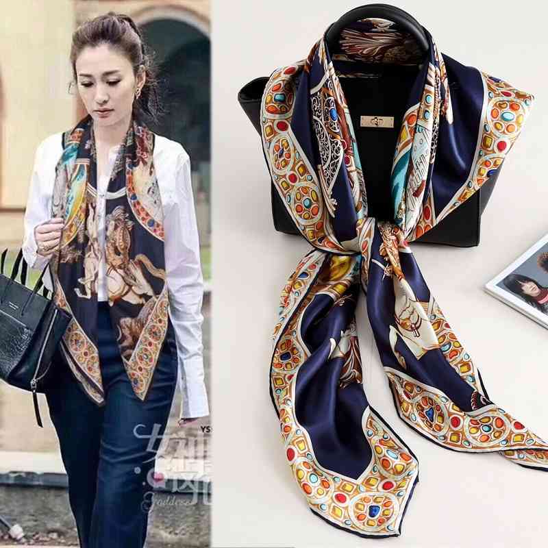 New plain crepe satin 110cm square female mulberry silk scarf