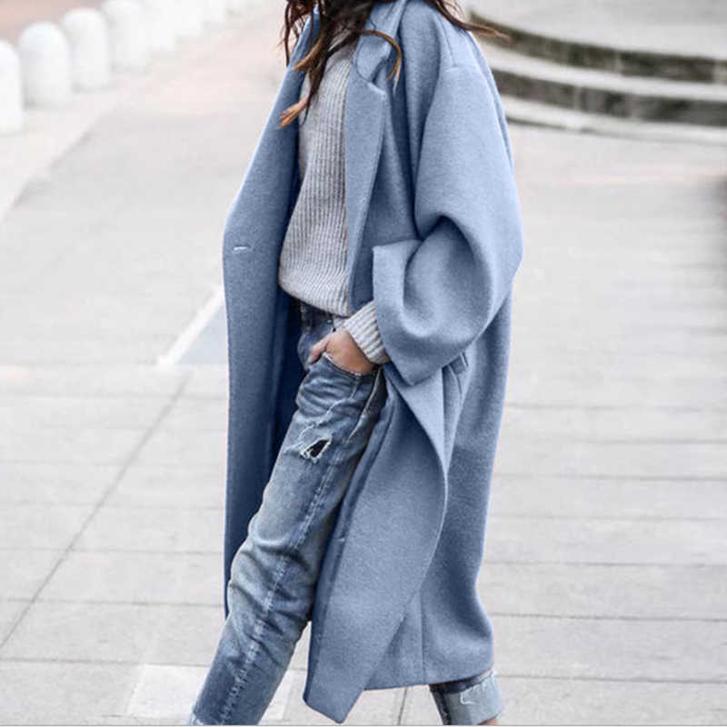 Fashion High Street Long Overcoat Fall Winter Elegant Women Double-Sided Wool Coat Office Lady Lapel Long Sleeve Jacket 211019