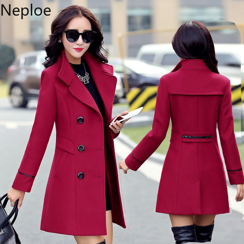 Neploe Woman Jacket Winter Fashion Woolen Coat Female Korean Fashion Outwear Single-breasted Slim Fit Tops Female 94511 210422
