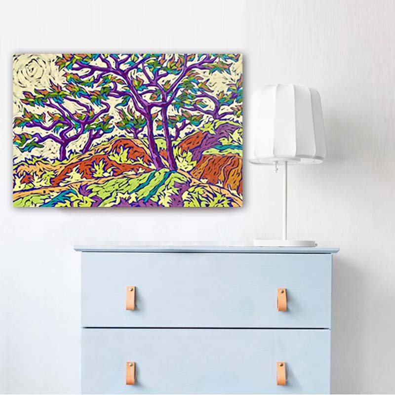 Modern Abstract Landscape Painting Printed On Canvas Purple Trunk Wall Art Print Poster For Living Room Drop Shipping No Frame