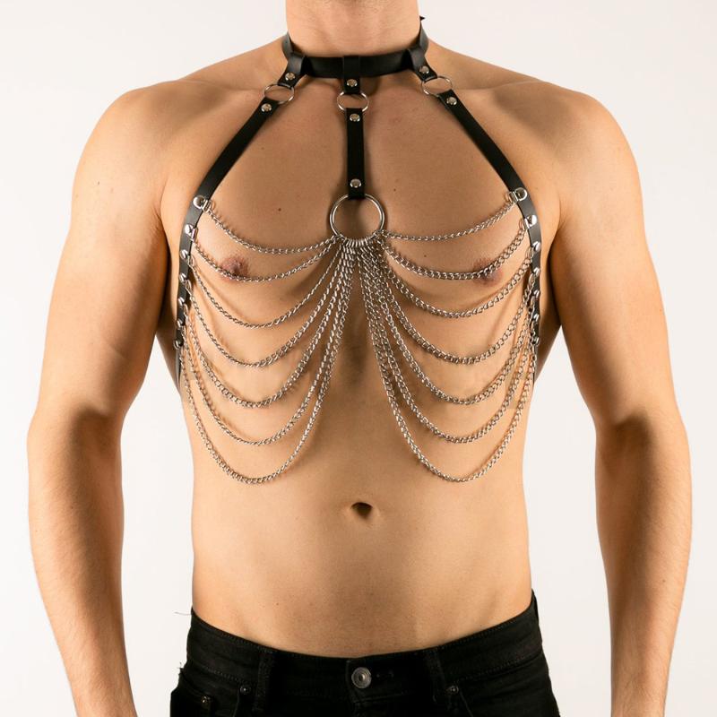 Bras Sets Gay Erotic Lingerie Chest Straps Leather Harness Features Chain Adjustable Buckle Sexy Body Clothes, Style1
Bras Sets Gay Erotic Lingerie Chest Straps Leather Harness Features Chain Adjustable Buckle Sexy Body Clothes, Style1