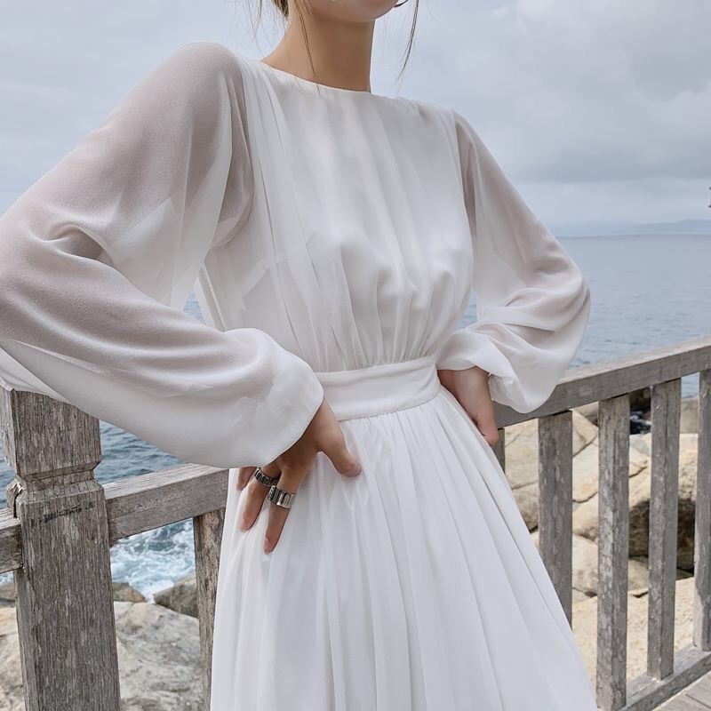 Floor-Length Red Long Women Dress Chiffon Summer V-neck Lantern Sleeve Fit and Flare Party Dresses Elegant 210421