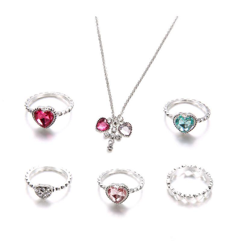 Earrings & Necklace 6Pcs Bohemin Retro Colorful Heart Crystal Stone Silvery Ring Cross Pendant Jewerly Set Women Fashion Jewelry, Silver
Earrings & Necklace 6Pcs Bohemin Retro Colorful Heart Crystal Stone Silvery Ring Cross Pendant Jewerly Set Women Fashion Jewelry, Silver