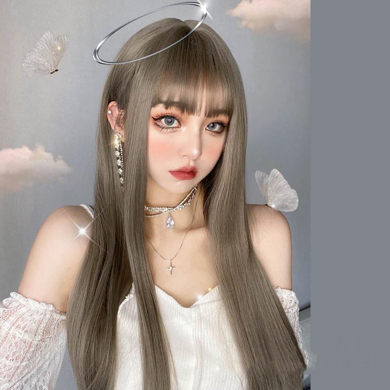 Synthetic Wigs LM Long Straight Wine Wig With Bangs Hair Bang For Women Red Heat Resistant