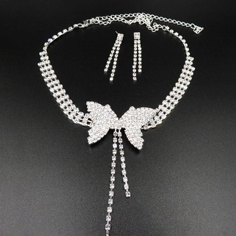 Earrings & Necklace Women Full Rhinestone Butterfly Long Pendant Stud Jewelry Set Wedding Party Rhinestones Statement Accessories, Silver
Earrings & Necklace Women Full Rhinestone Butterfly Long Pendant Stud Jewelry Set Wedding Party Rhinestones Statement Accessories, Silver