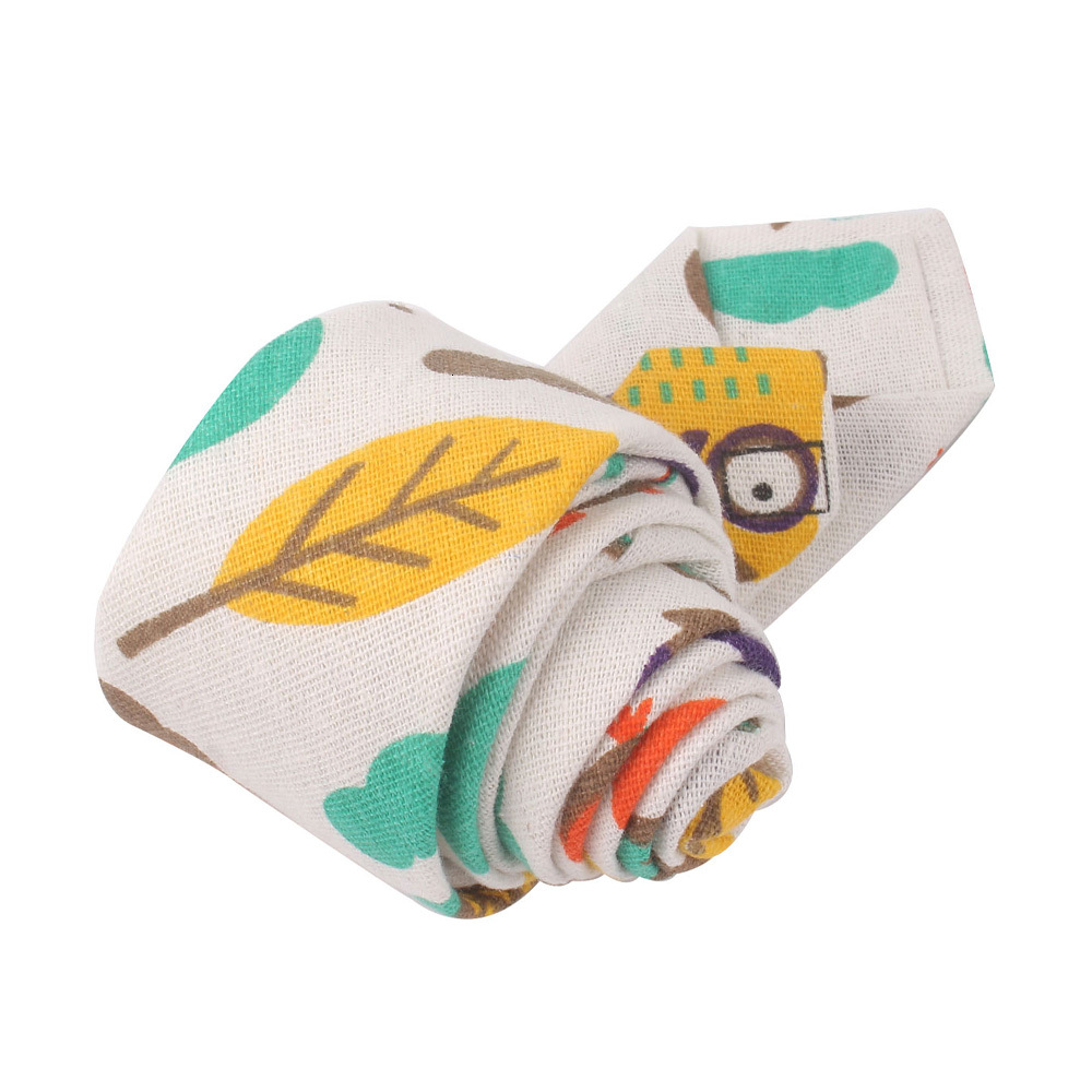 Linen Cotton Cartoon Tie for Men Women Skinny Neck Wedding Casual Animal Ties Classic Suits Funny Slim s