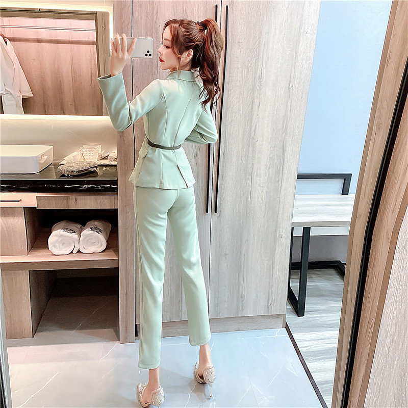 Spring Fashion women Two Piece Sets Office OL Slim Beading Blazer + Pants Suit Lady Business Elegant Formal 210519
