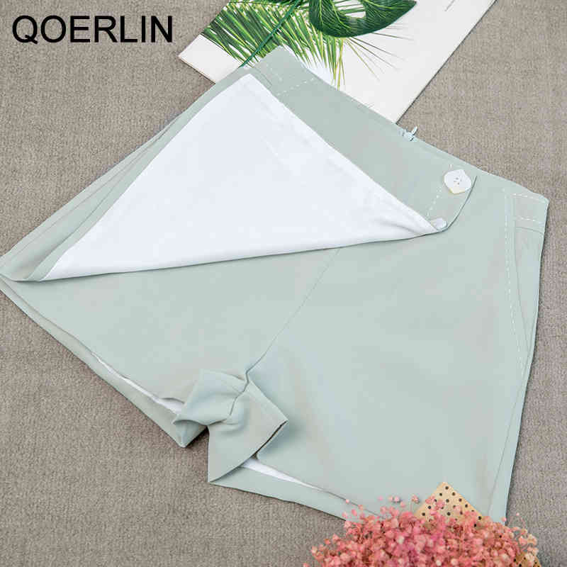 QOERLIN Shorts Skirt Women Summer Korean ALine Shorts Skirt High Waist Back Zipper Black Mini Chiffon Short Skirt Girl 210412