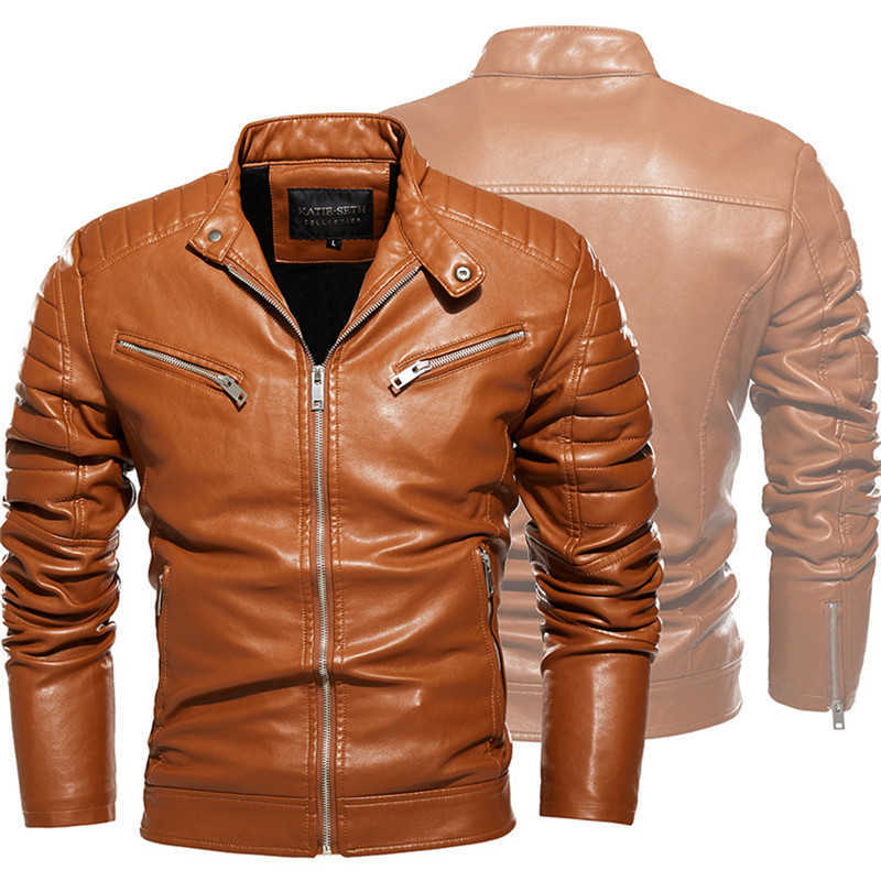 Motorcycle Jacket Men Autumn Winter Fashion Casual Leather Jacket Pu Zipper Basic Coat Male PU Faux Leather Cool Windbreaker 211018