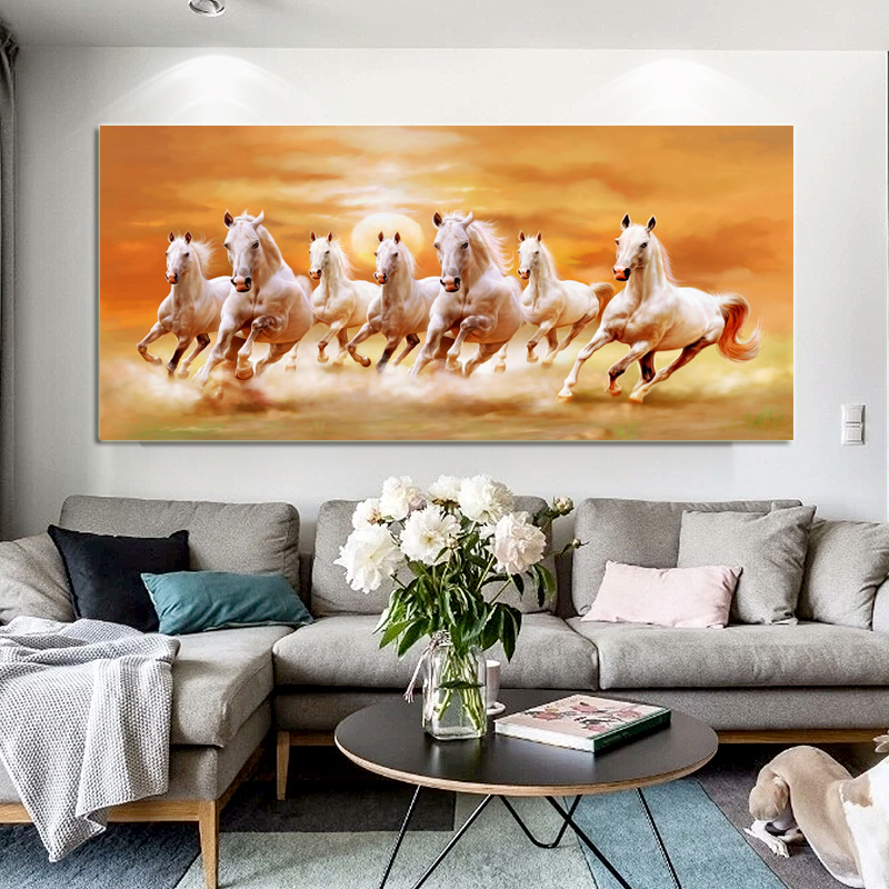 Eight Horses Running In Sea Canvas Painting Wall Art Animal Pictures For Living Room Bedroom Modern Home Decoration Unframed