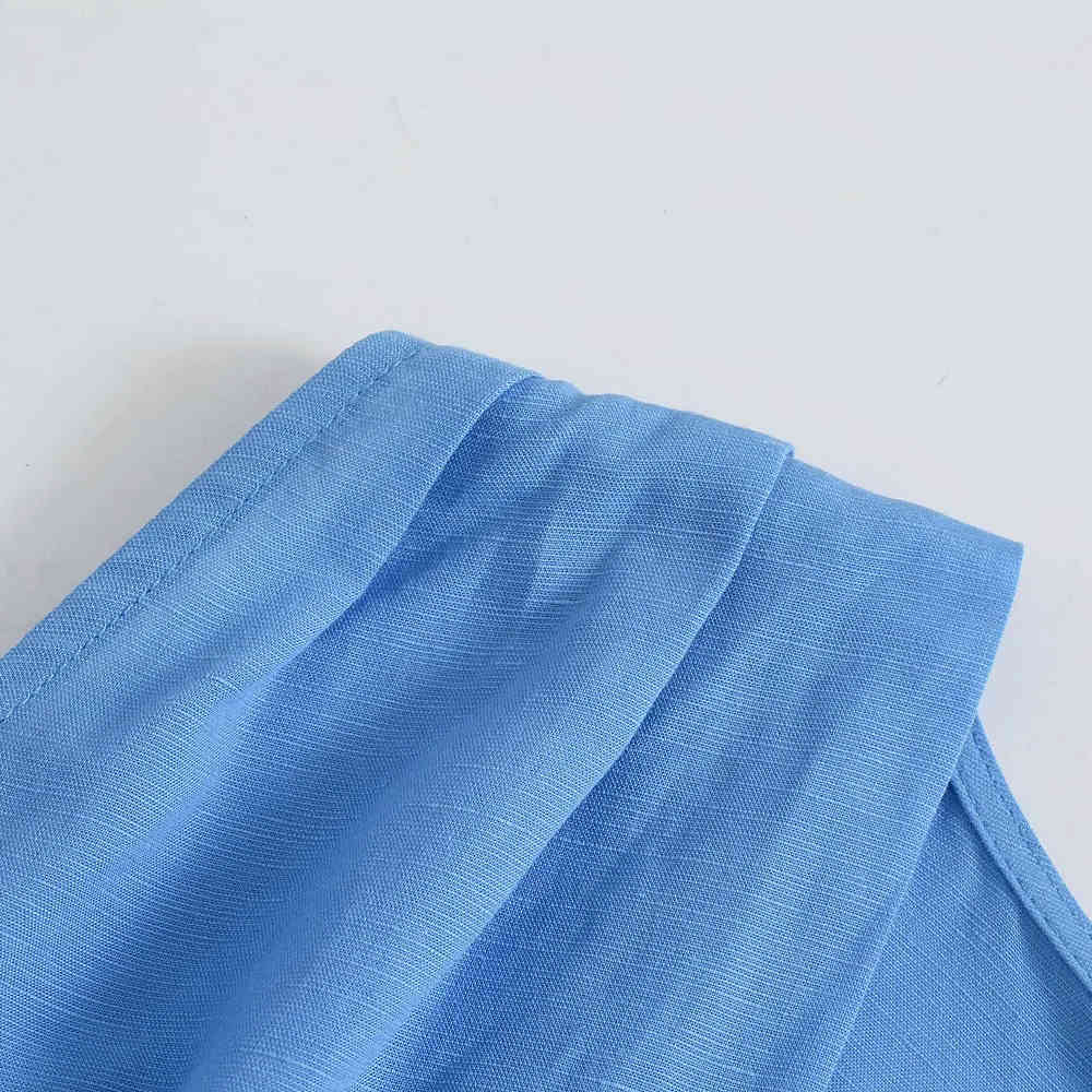 BBWM Women Jumpsuits Rompers Summer Vintage Casual Blue V-neck Overalls Jumpsuit Sleeveless Wide Leg Loose Jumpsuit 210520