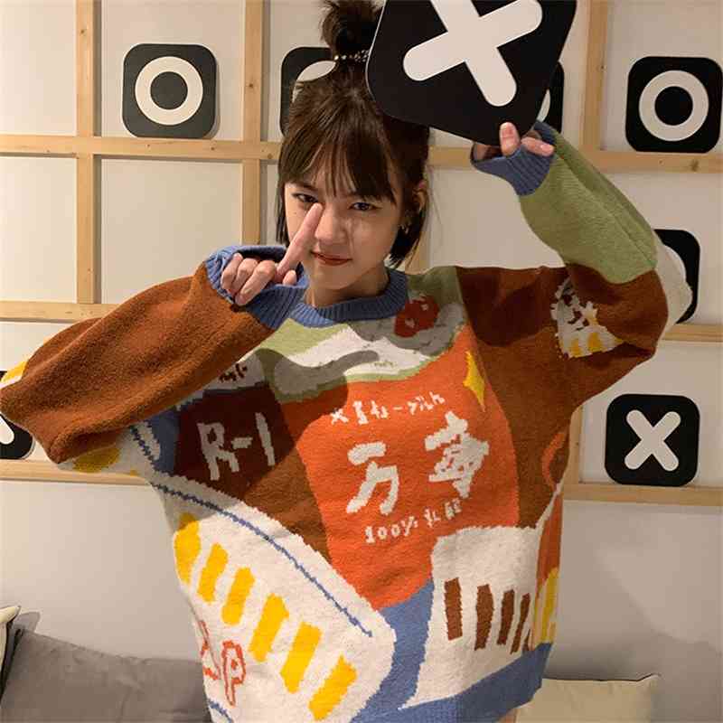 autumn winter Korean style loose Knitted warm Sweaters Women muilt-color patchwork women sweaters and pullovers (F1463 210423