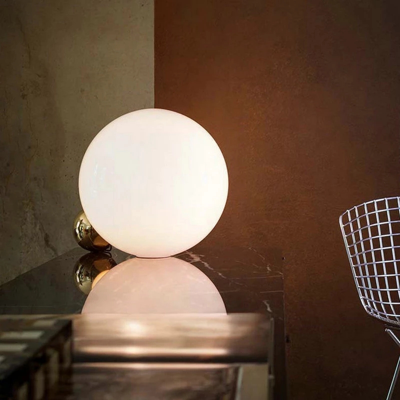 Minimalist E27 LED Ball Small Night Bedside Table Lamp with Switch for Bedroom Living Room Loft Personal Office Desk Decoration