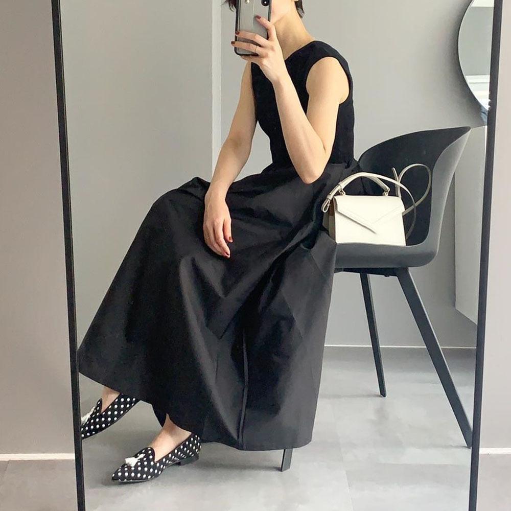 Dress New Koear Style Cap Sleeve Mid Waist Ankle-Length A-Line Pullover Round Neck Spring Summer Fall Suit Casual Girl 210331