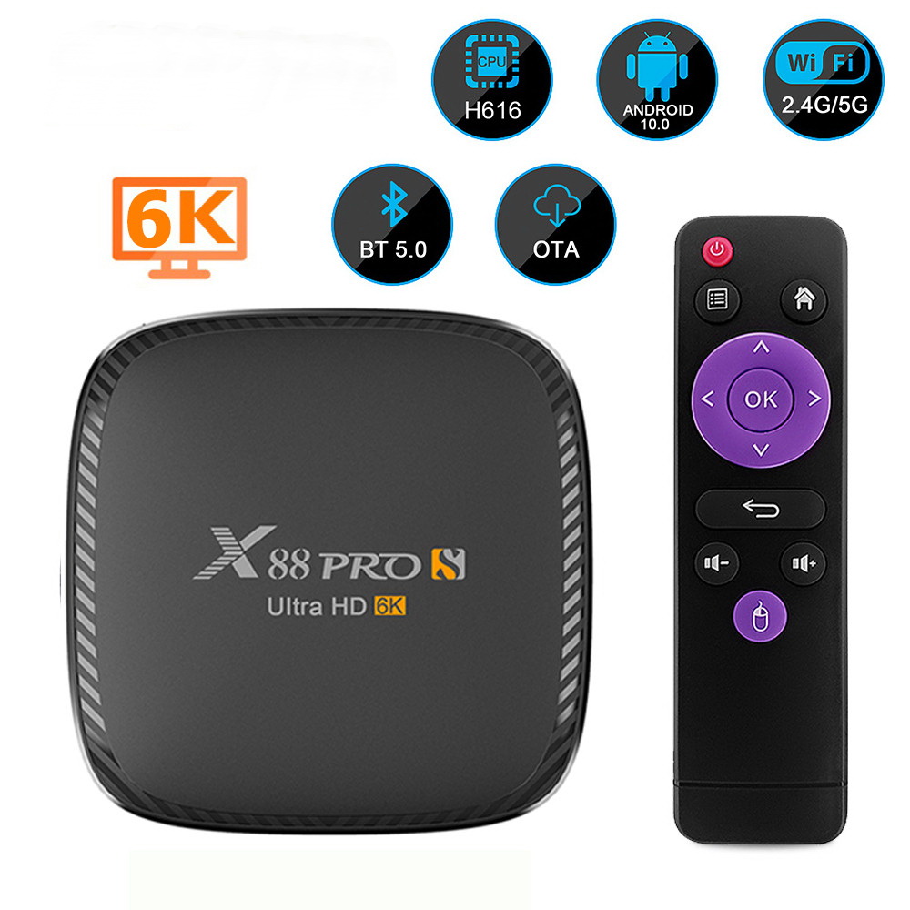 X88 PRO S Android 10.0 Smart TV Box 4G 32G Allwinner H616 BT 5.0 2.4G 5G Dual WIFI 6K Media Player Set TopBox
X88 PRO S Android 10.0 Smart TV Box 4G 32G Allwinner H616 BT 5.0 2.4G 5G Dual WIFI 6K Media Player Set TopBox