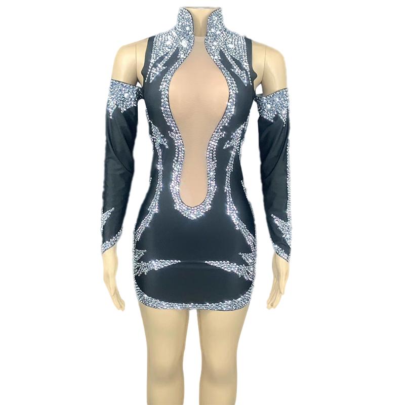 Casual Dresses Vintage Rhinestone Bodycon Mini Dress Women Sexy Nightclub See Through Crystal Party Sheath Dancer Stage Costumes, Black
Casual Dresses Vintage Rhinestone Bodycon Mini Dress Women Sexy Nightclub See Through Crystal Party Sheath Dancer Stage Costumes, Black