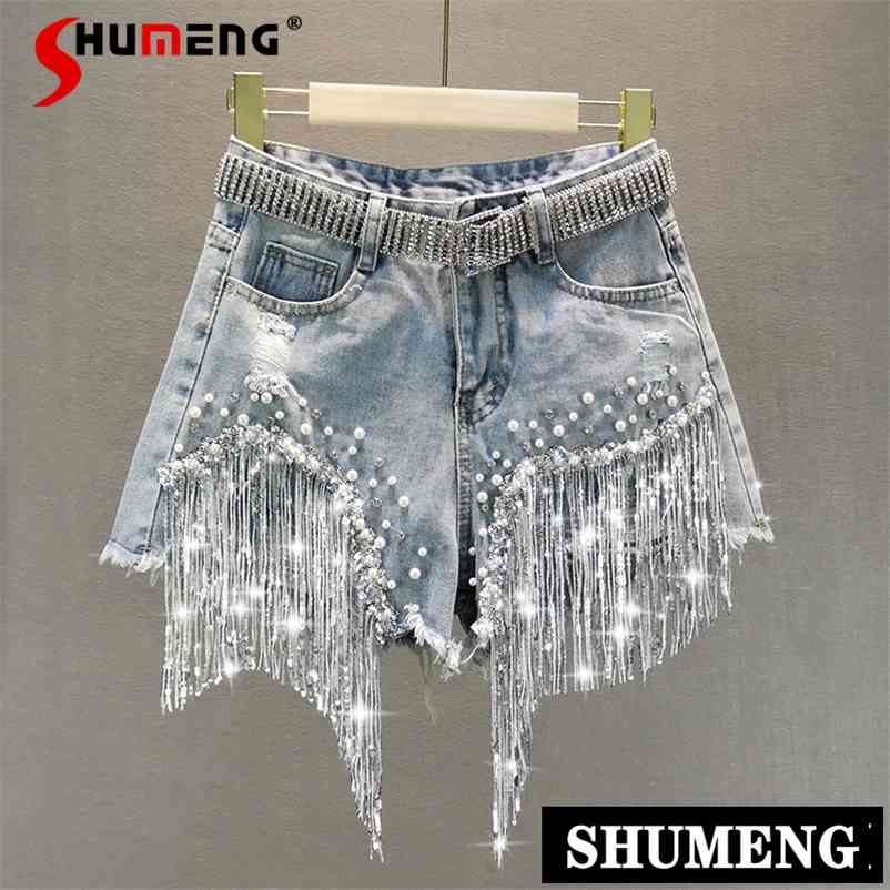 Female Denim Shorts Summer High Waist Slimming Heavy Beaded Sequin Fringed Ripped Wide Leg Pants Jeans 210629, Skirt not with belt
Female Denim Shorts Summer High Waist Slimming Heavy Beaded Sequin Fringed Ripped Wide Leg Pants Jeans 210629, Skirt not with belt