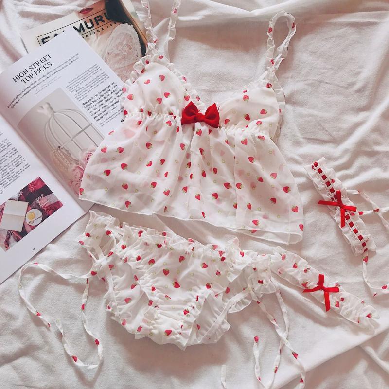 Bras Sets Japanese Anime Style Sexy Pink Striped Strawberry Maid Costume Women's Lingerie 4PCS Set Bra & Panties Bikini Tie Version Cute, White
Bras Sets Japanese Anime Style Sexy Pink Striped Strawberry Maid Costume Women's Lingerie 4PCS Set Bra & Panties Bikini Tie Version Cute, White