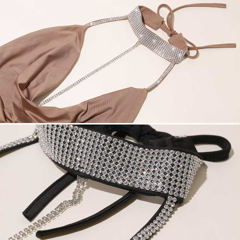 Colysmo Diamond Bodysuits Women Halter Backless Sexy Romper Summer Side Hollow Out Party Club Wear Black Bodysuit 210527