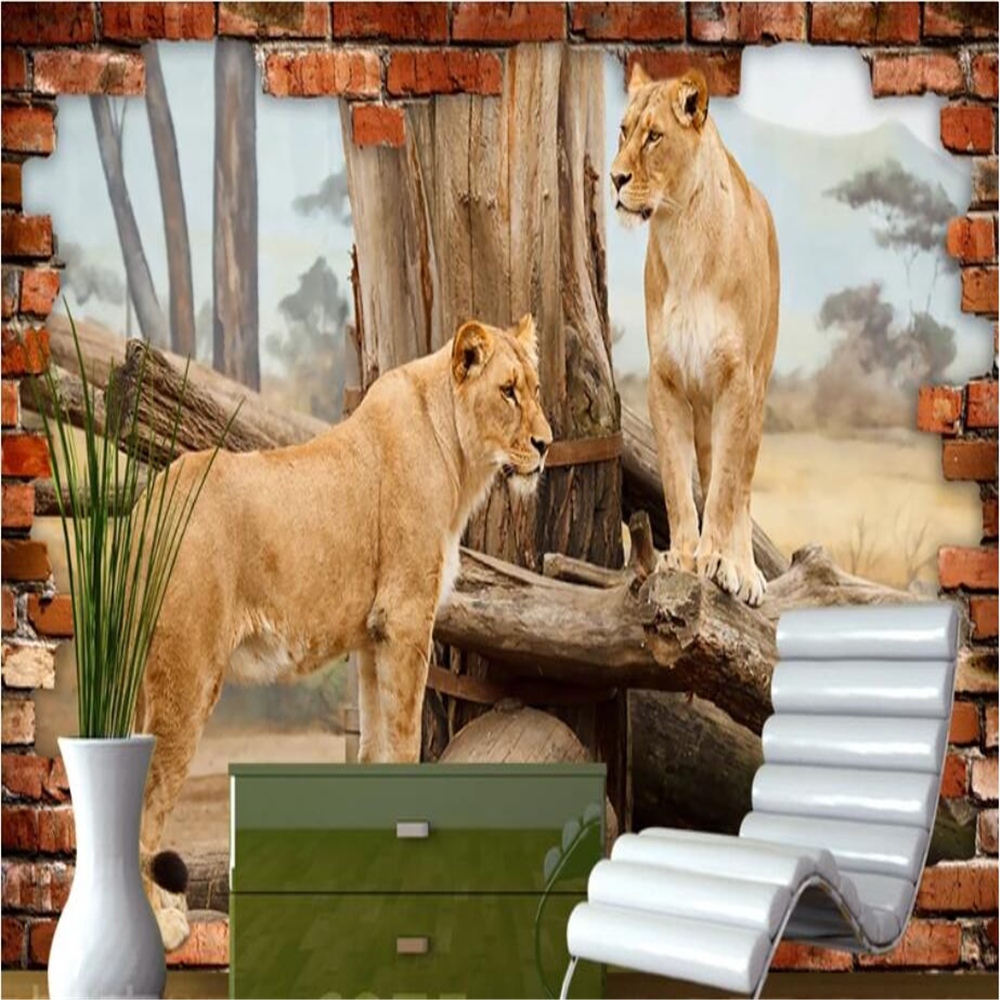 Custom wallpaper 3d photo mural stereo space animal lion mural wall sticker TV background wall paper living room mural