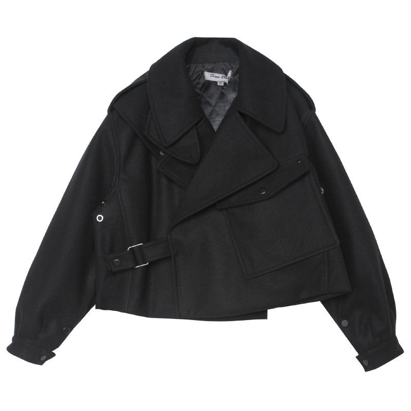 IEFB Men's Spring And Autumn punk hip hop short style woolen black jacket loose thickness oversized coat for male casual 9Y4652 210524