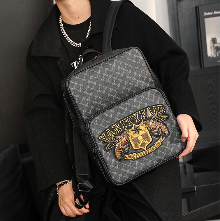factory outlet factory men leather shoulder bag street personalized embroidery backpack outdoor leisure plaid travel backpacks bulk printed polka dot handbag