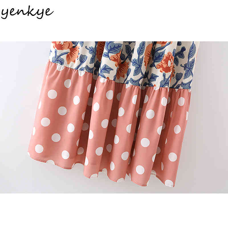 YENKYE Vintage Floral Print Polka Dot Sexy Sling Dress Women O Neck Sleeveless A-line Casual Long Dress Holiday Summer Vestido 210515