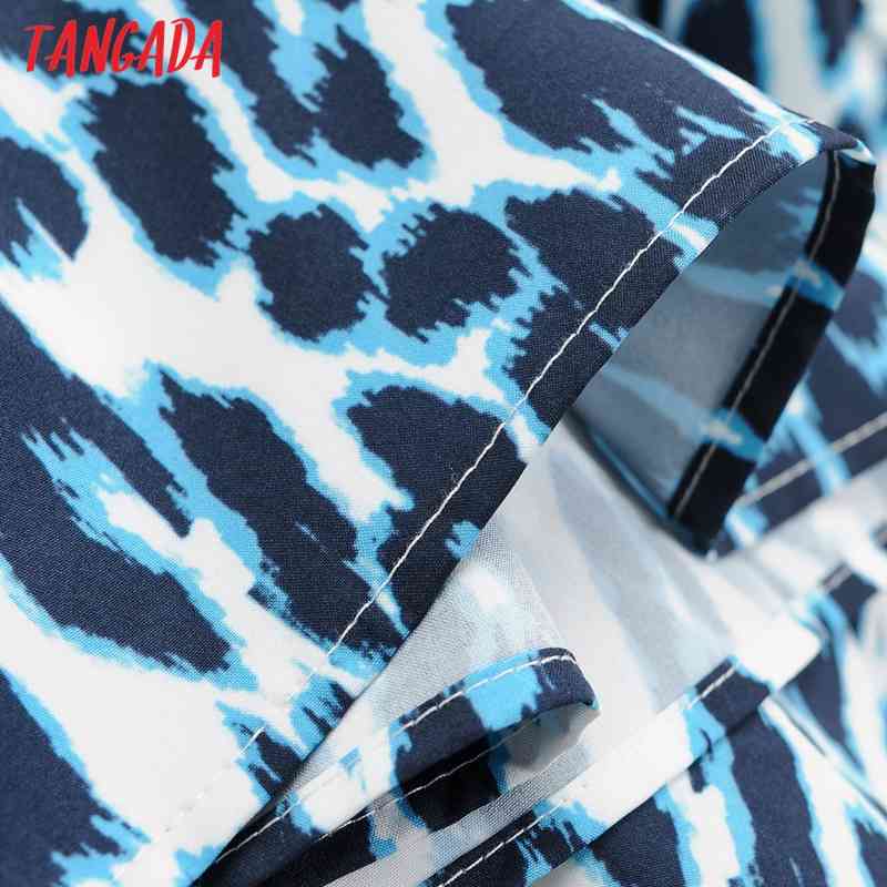 Summer Women Blue Leopard Halter with Belt Sleeveless Ladies Mini Dress Vestidos 1F93 210416
