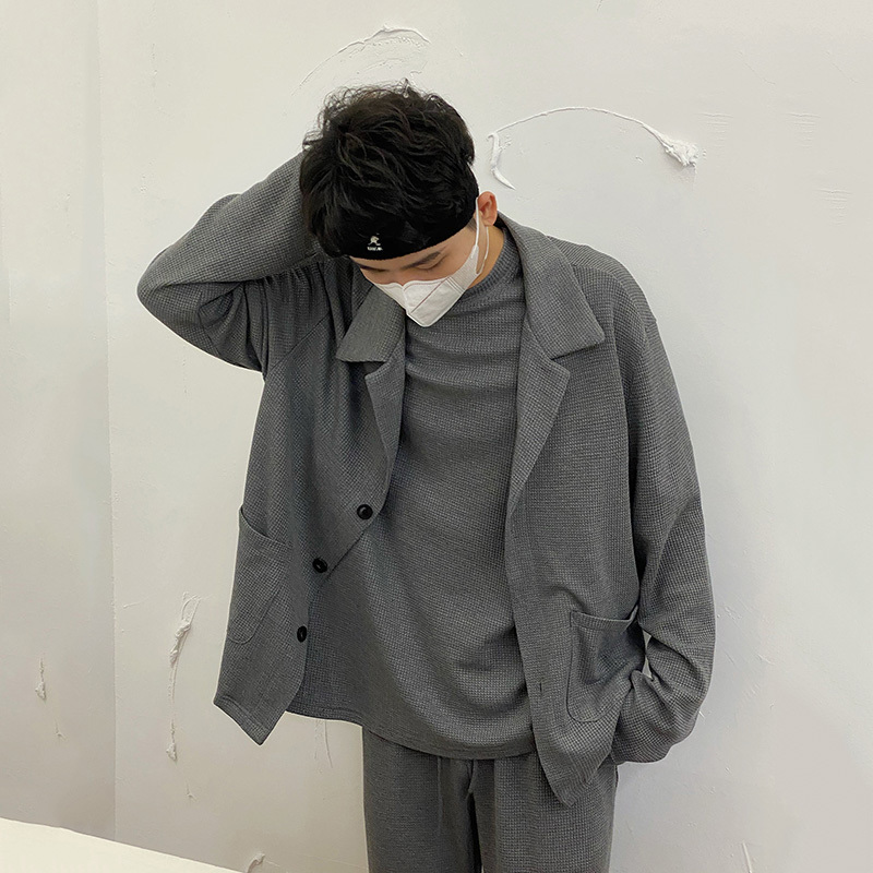 IEFB Men's Causal Three Pieces Set Fashion All-match Short Sleeve Tee + Loose Jackets + Wide Leg Straight Pants Suit 9Y6212 210524